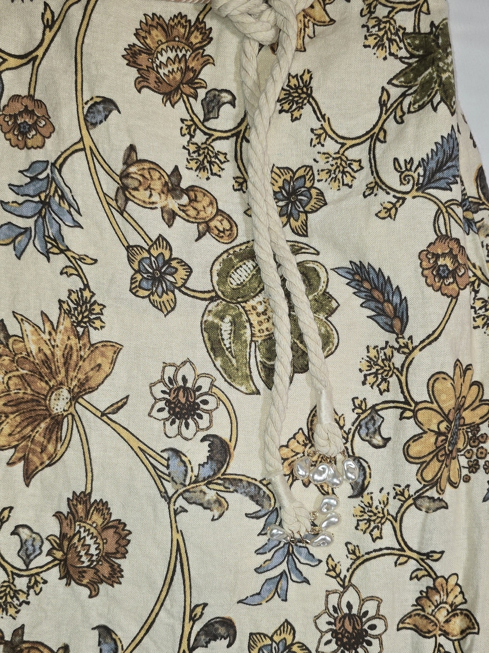 Calypso St Barth Floral Midi Skirt Rope Belt Print Cotton Linen Pearl Tassel - Picture 4 of 7